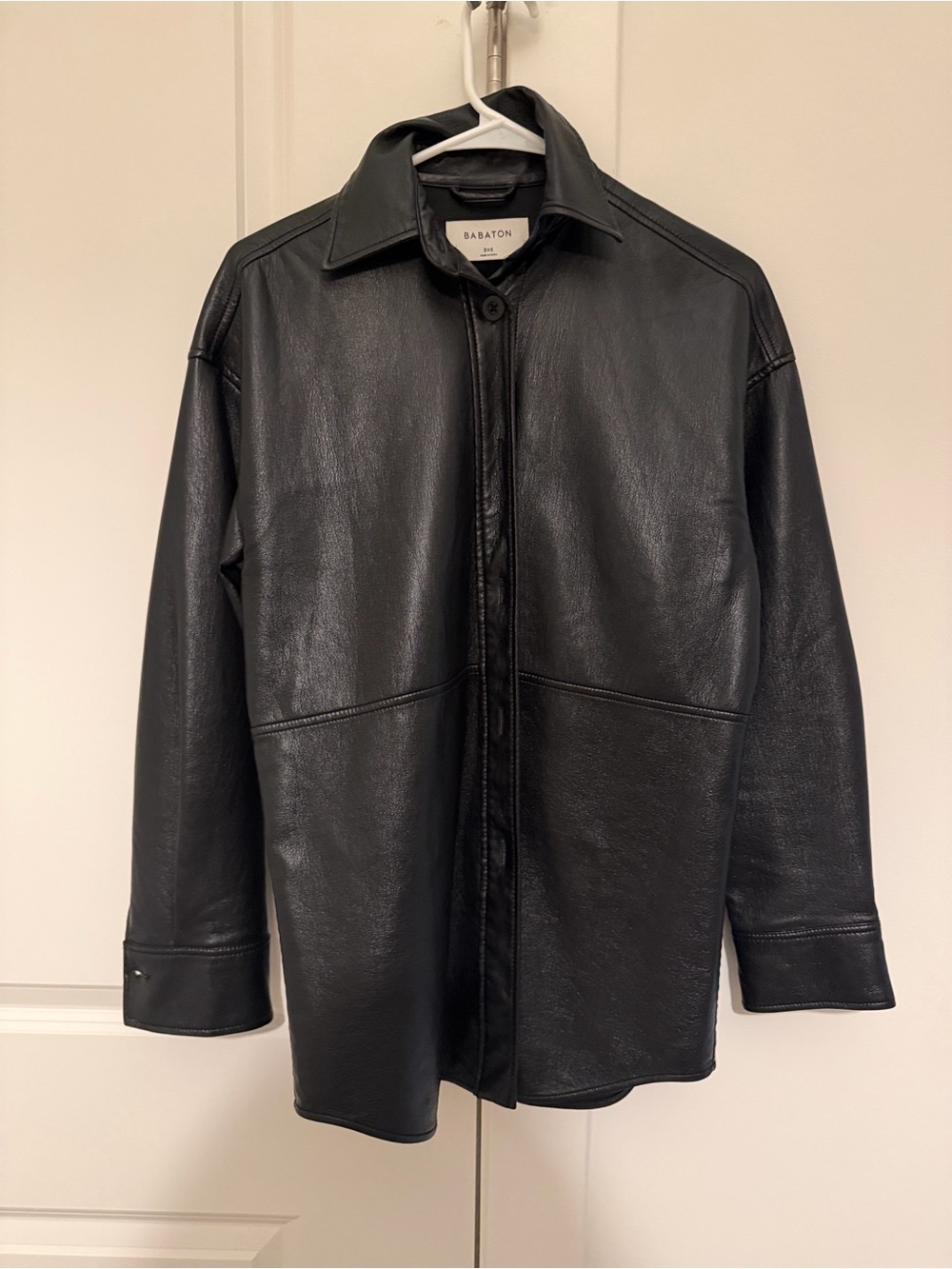Babaton Black Leather Shirt Jacket